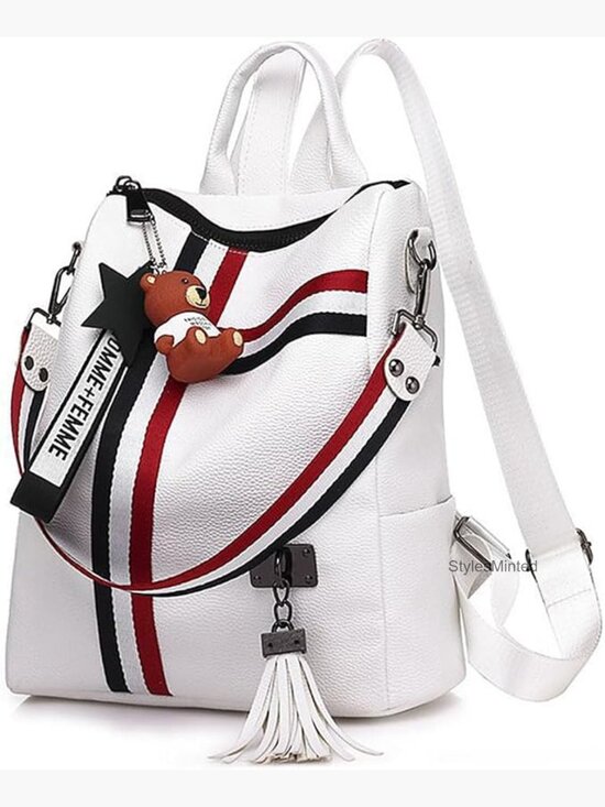 Faux Leather Travel Backpack Daypack with Tassel Women Handbags Casual main image 7